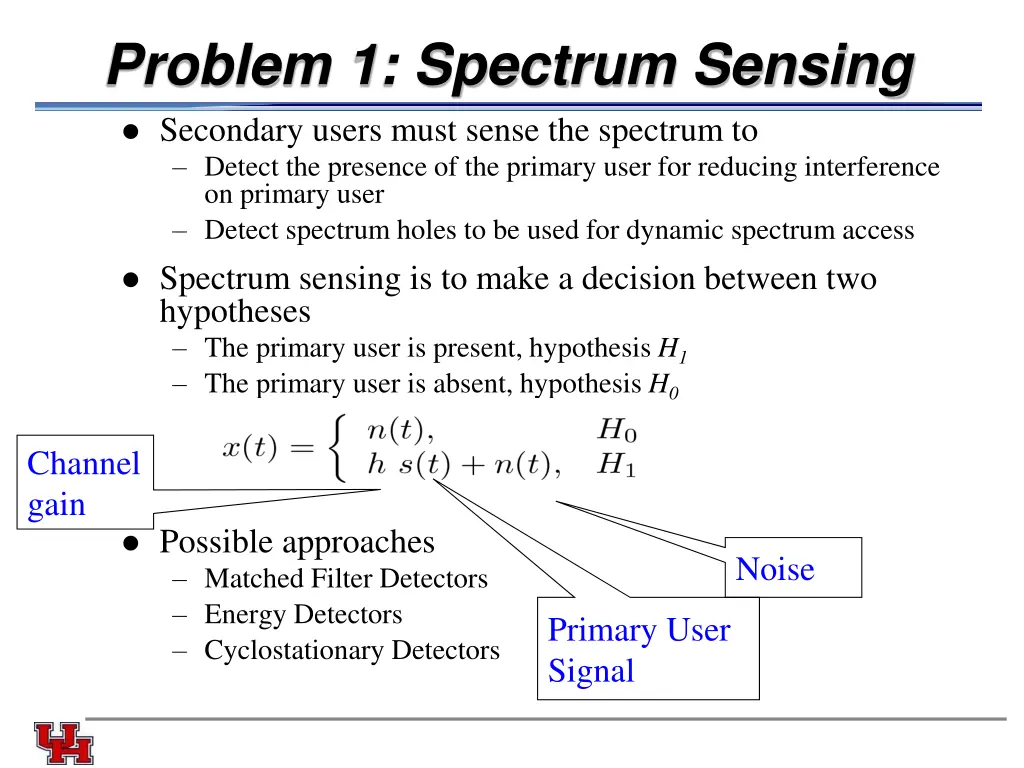 problem 1 spectrum sensing secondary users must