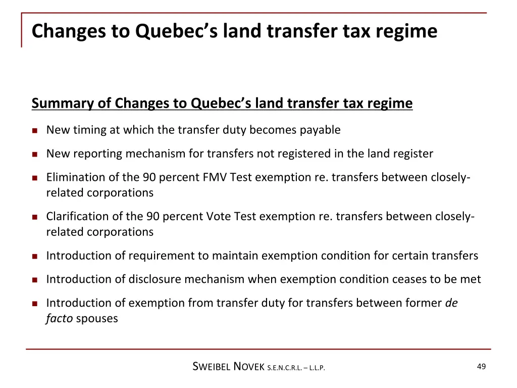 changes to quebec s land transfer tax regime 2