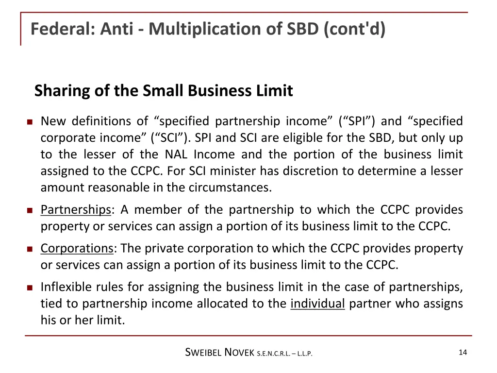 federal anti multiplication of sbd cont d 1