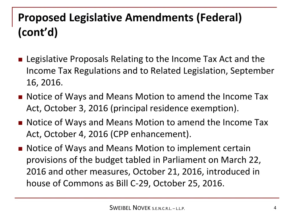 proposed legislative amendments federal cont d