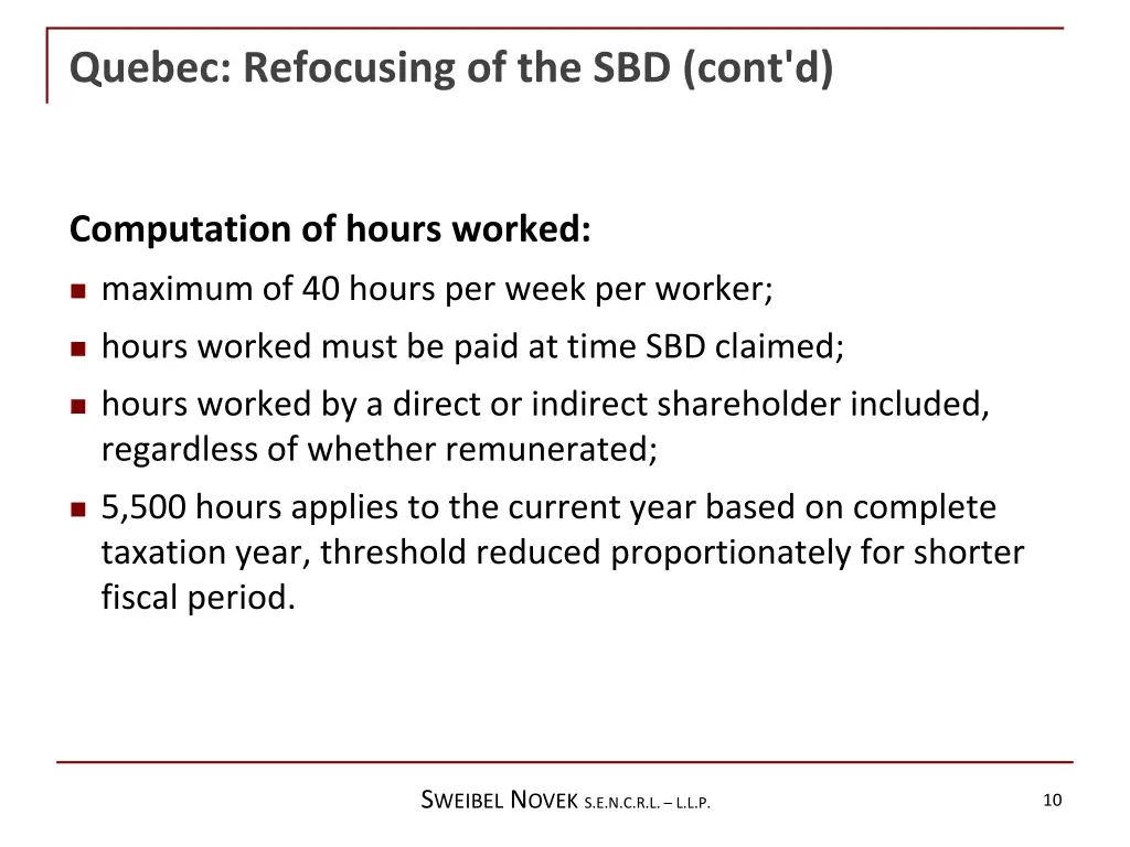 quebec refocusing of the sbd cont d 1