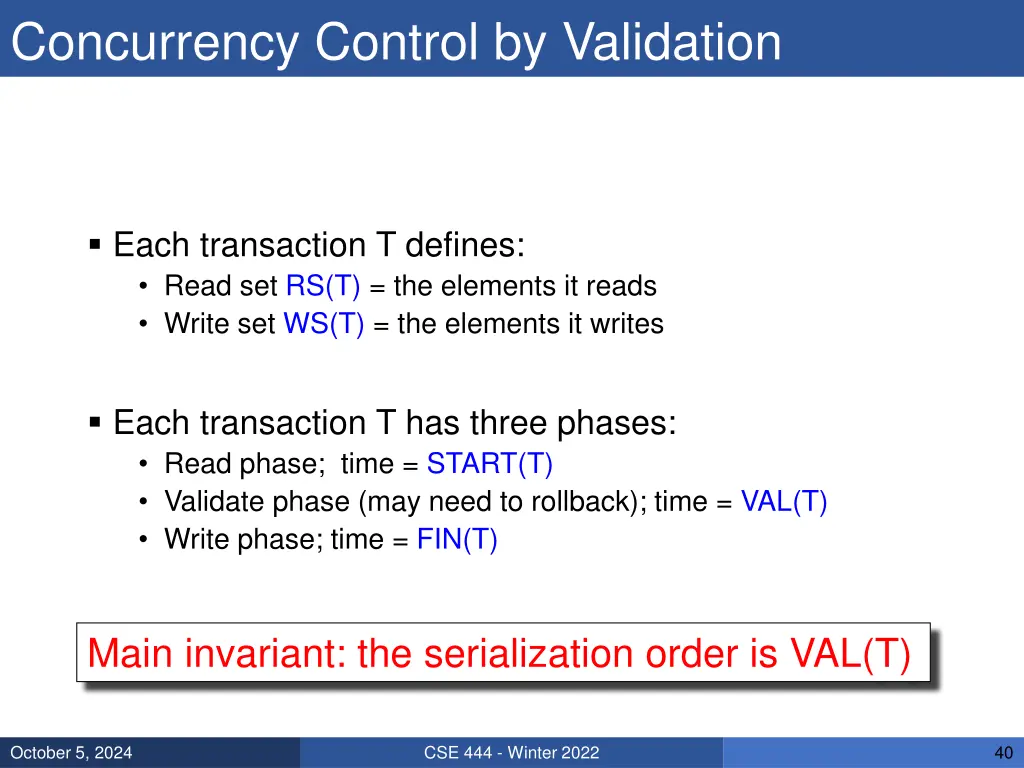 concurrency control by validation