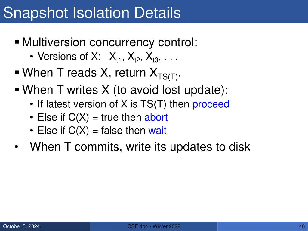 snapshot isolation details