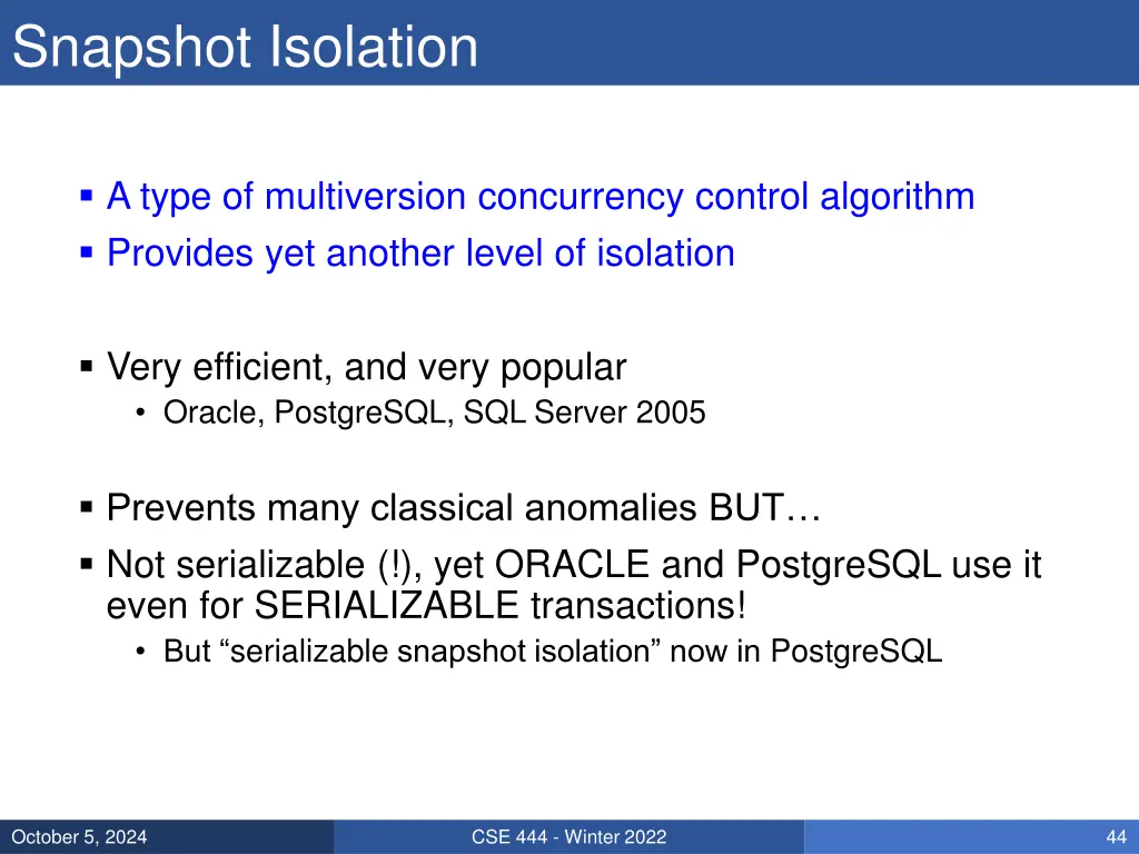 snapshot isolation