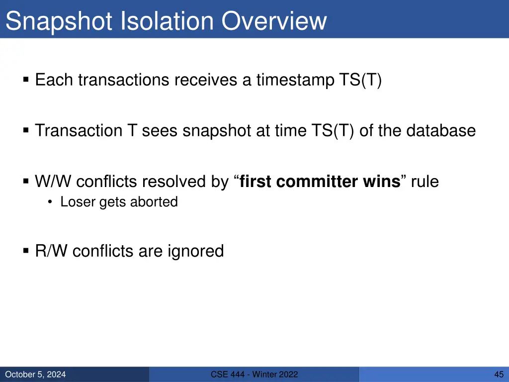 snapshot isolation overview