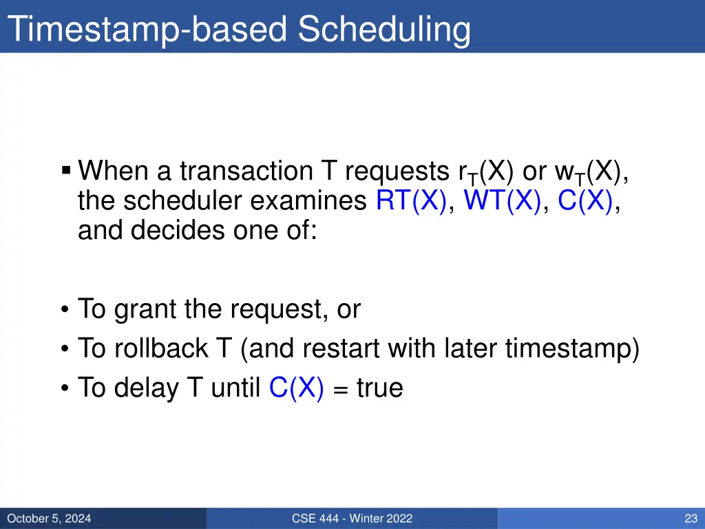 timestamp based scheduling