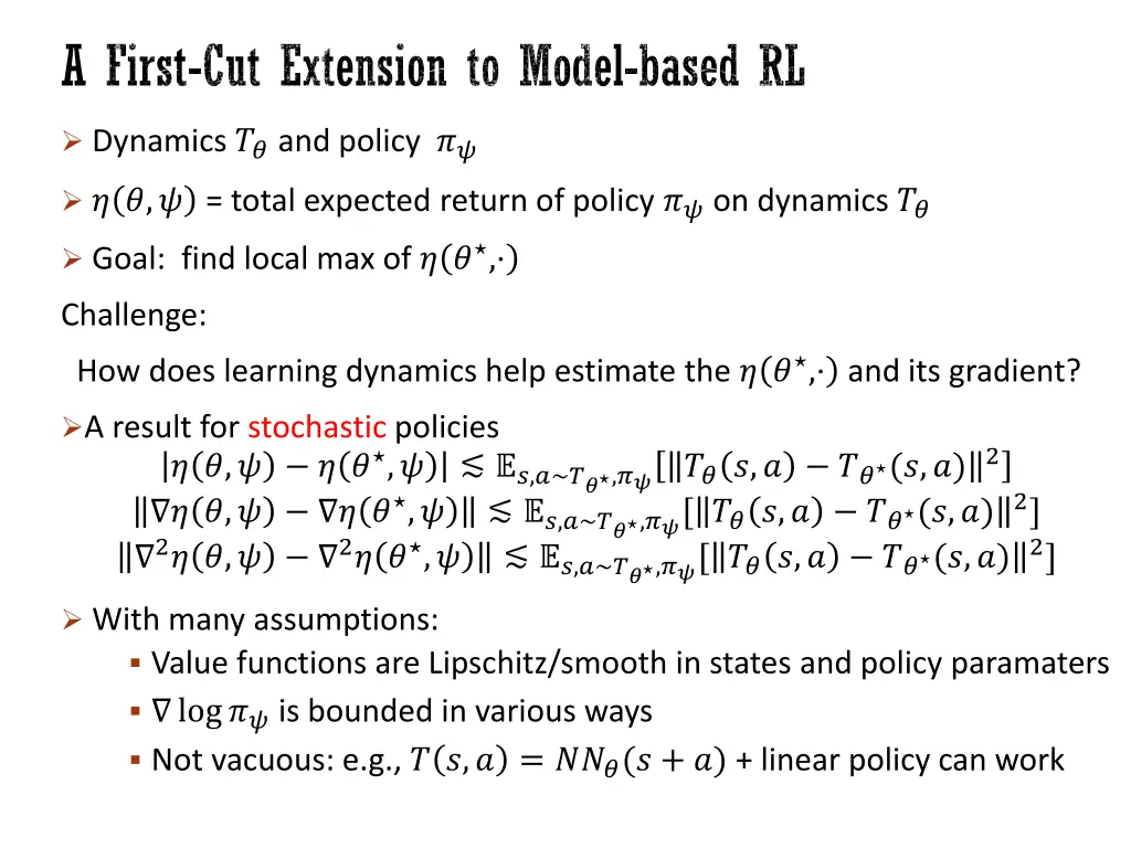 a first cut extension to model based rl