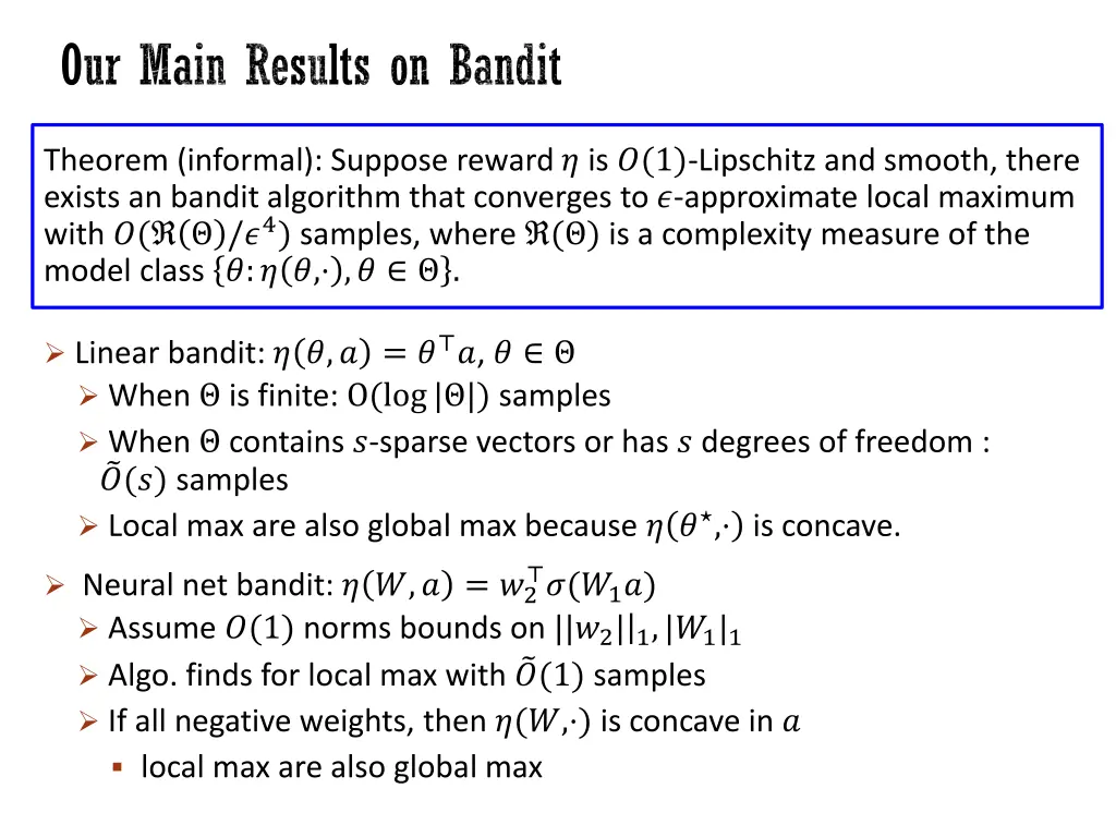 our main results on bandit