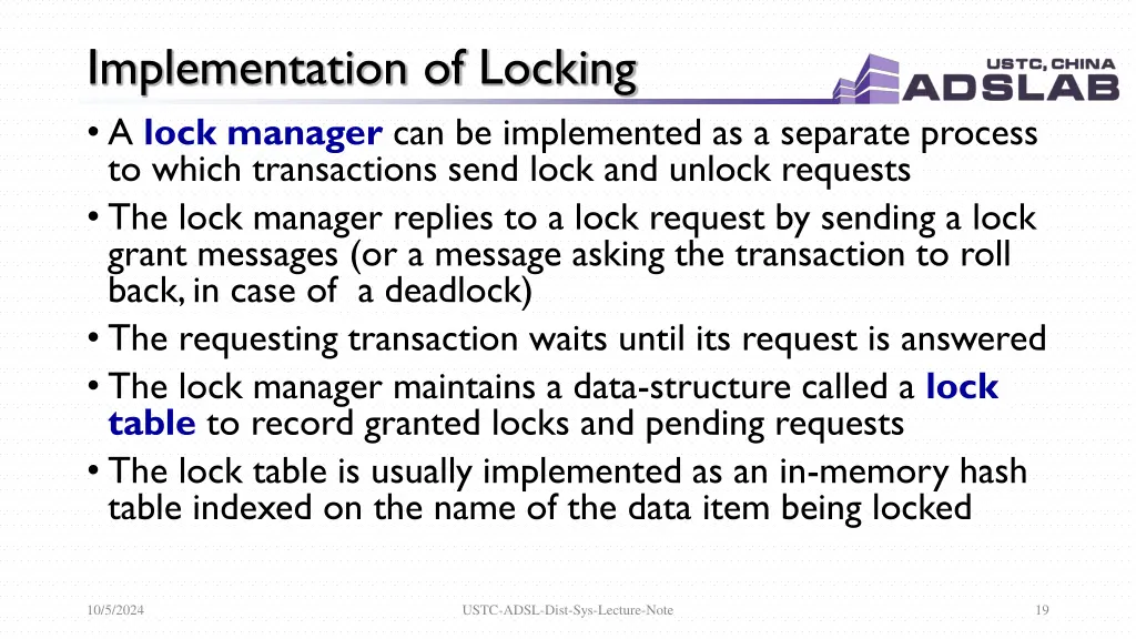 implementation of locking a lock manager