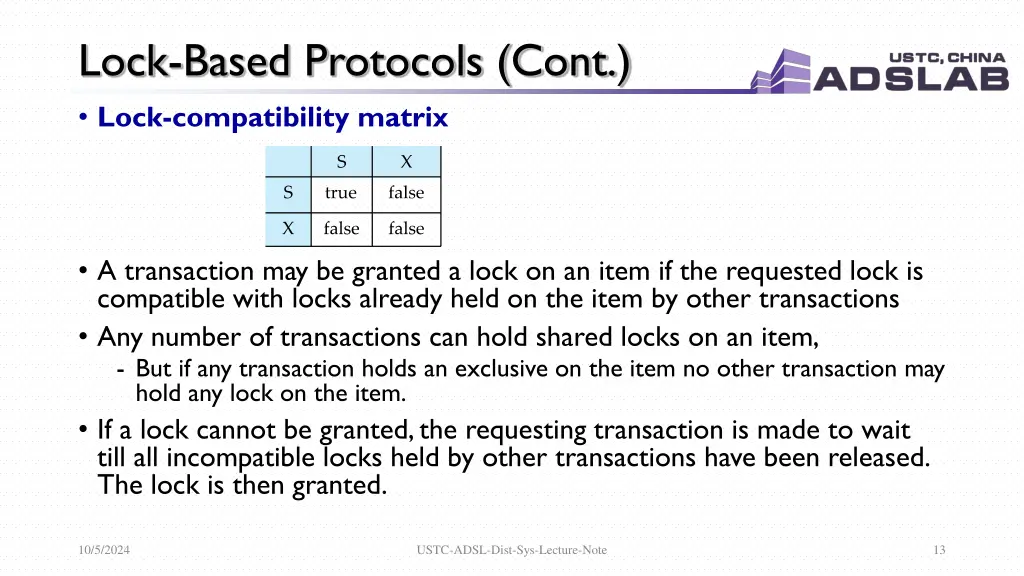 lock based protocols cont lock compatibility