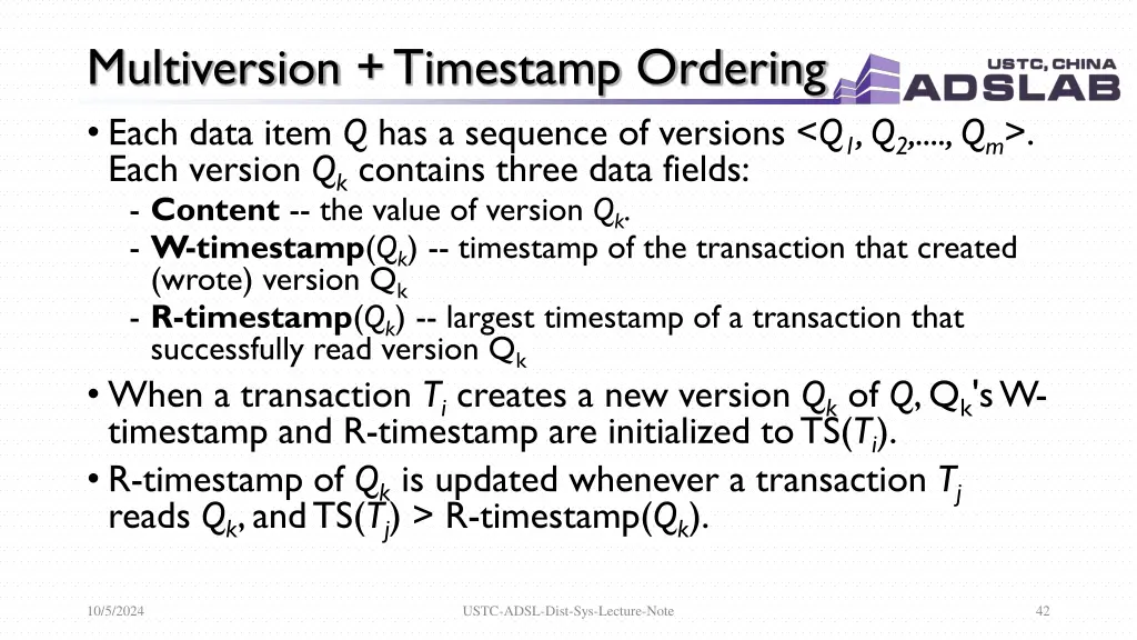 multiversion timestamp ordering each data item