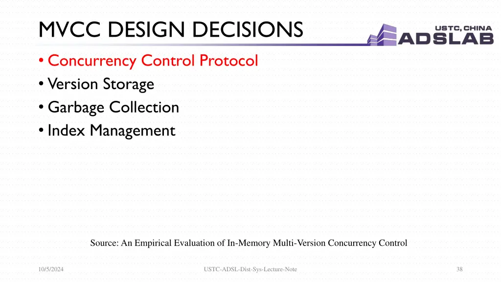 mvcc design decisions concurrency control