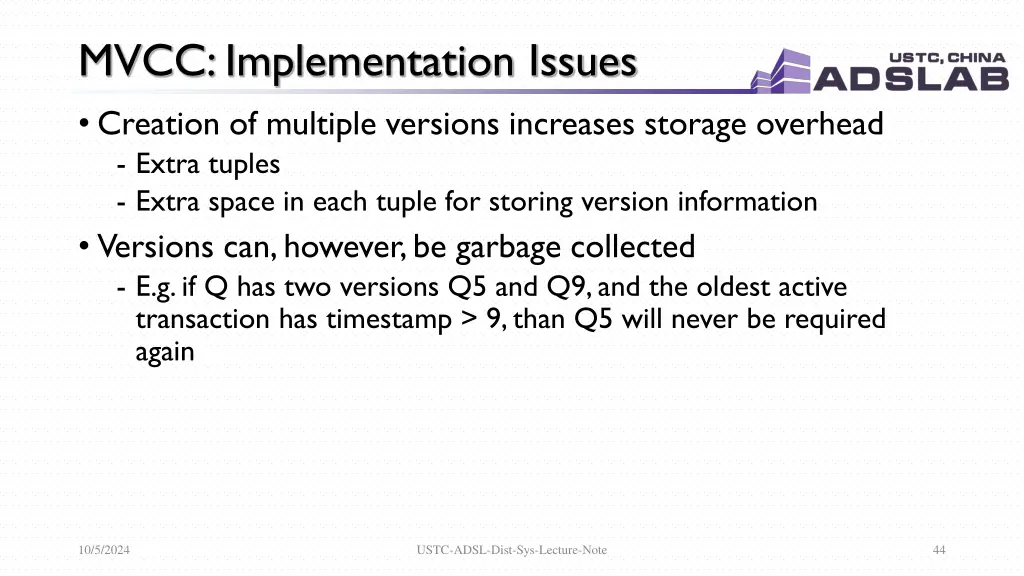 mvcc implementation issues creation of multiple