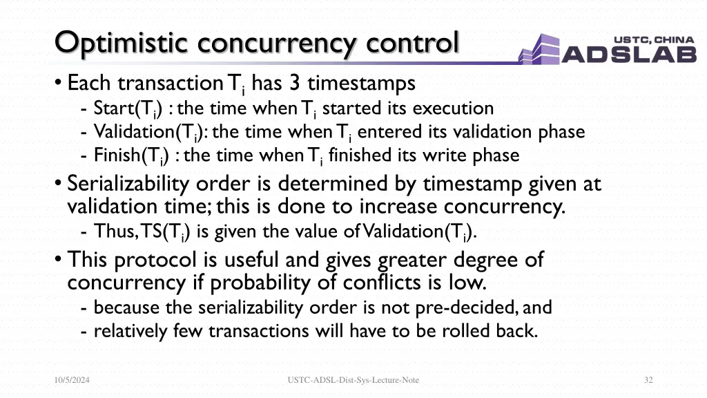 optimistic concurrency control each transaction