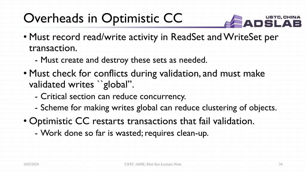 overheads in optimistic cc must record read write