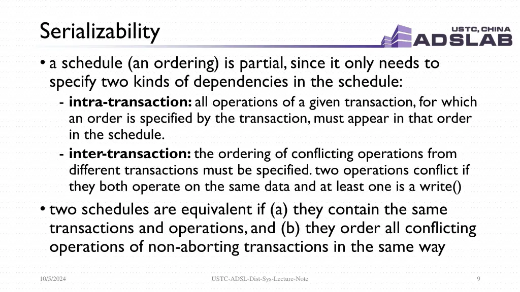 serializability a schedule an ordering is partial