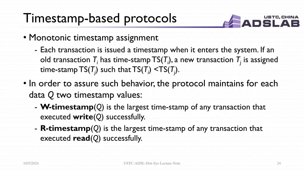 timestamp based protocols