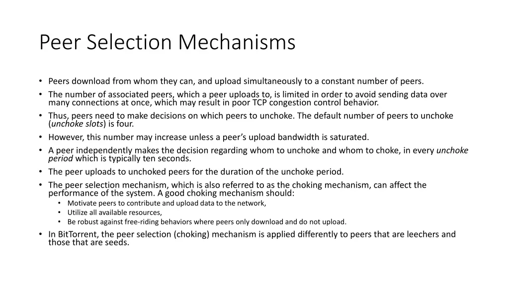 peer selection mechanisms