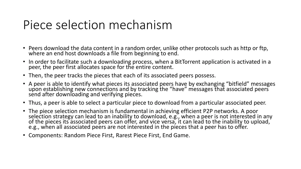 piece selection mechanism