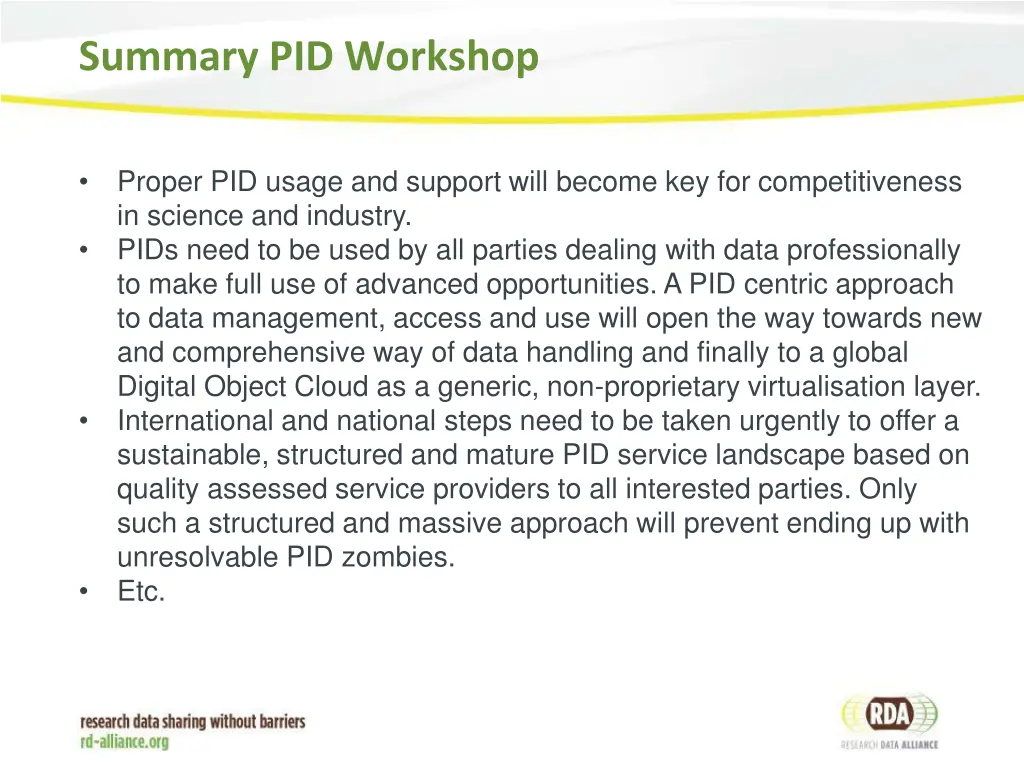 summary pid workshop