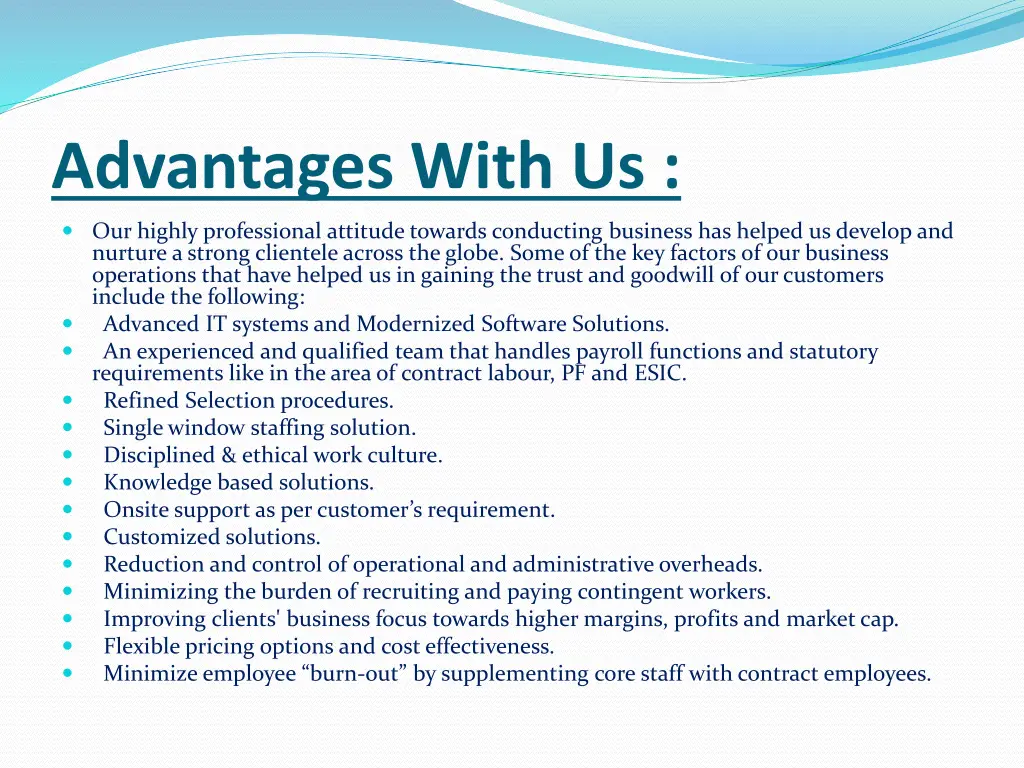 advantages with us