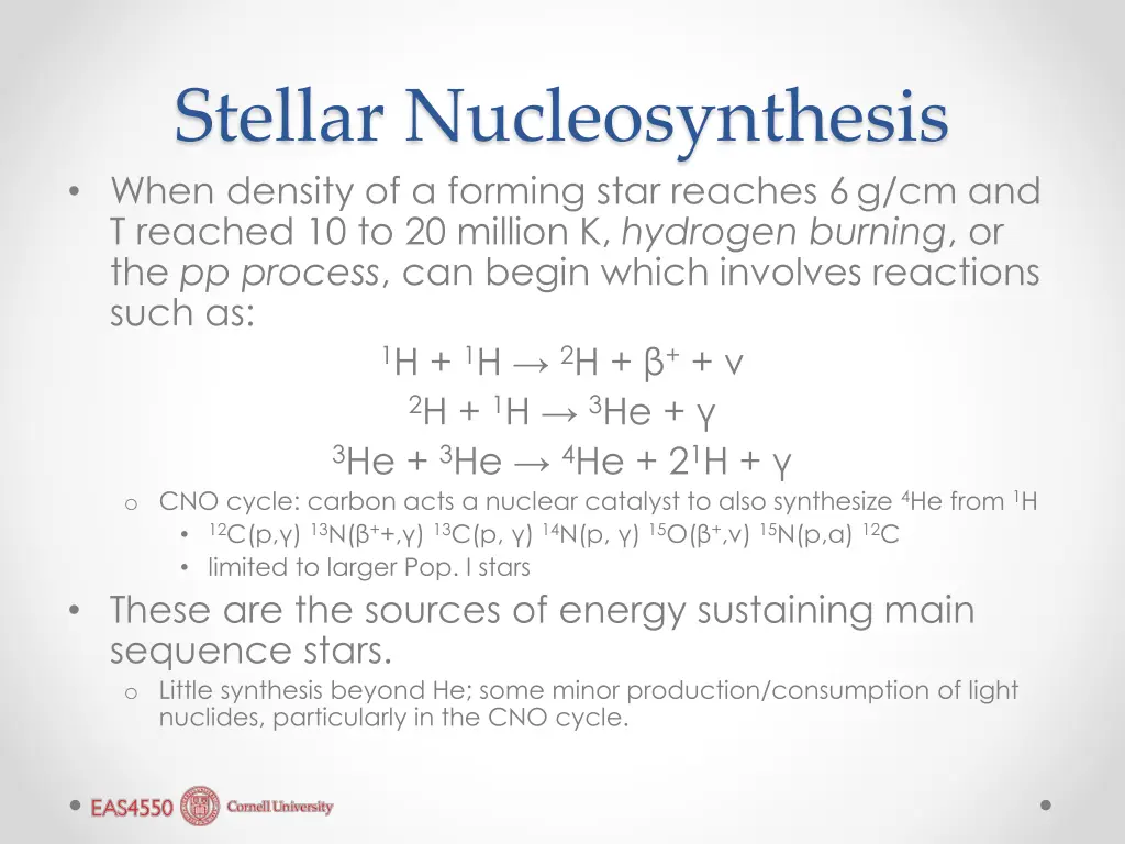 stellar nucleosynthesis when density of a forming