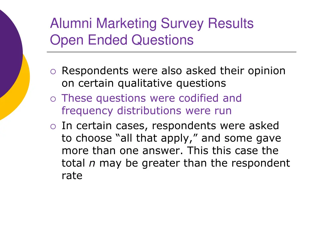 alumni marketing survey results open ended