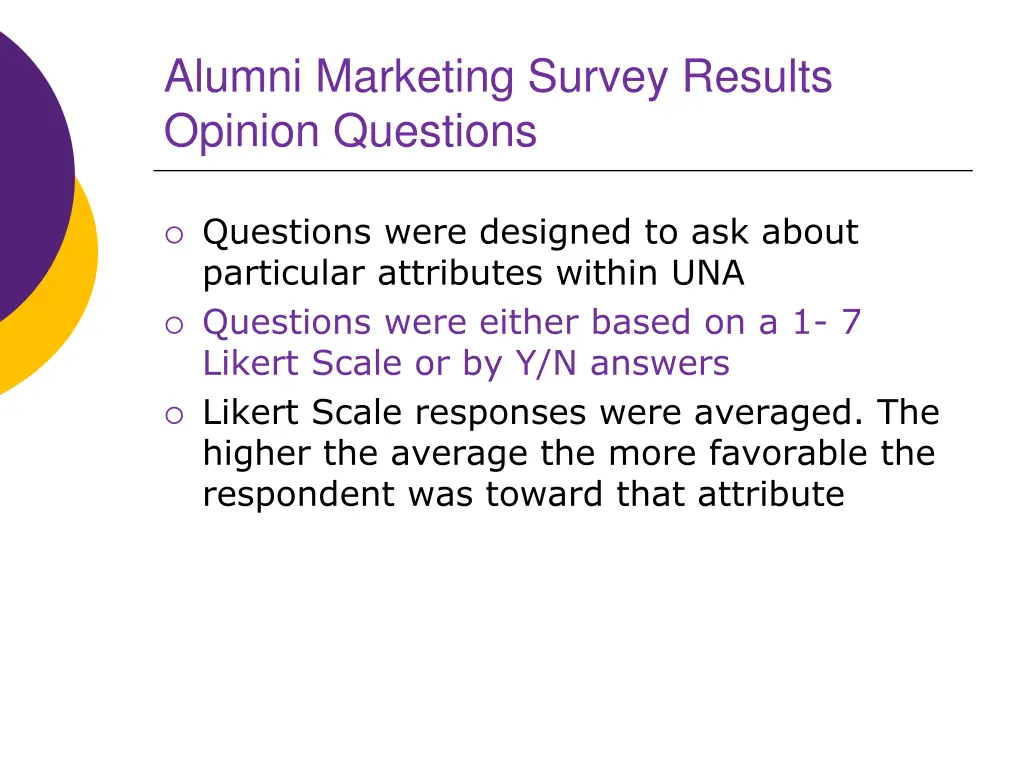 alumni marketing survey results opinion questions