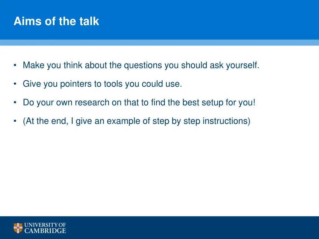 aims of the talk