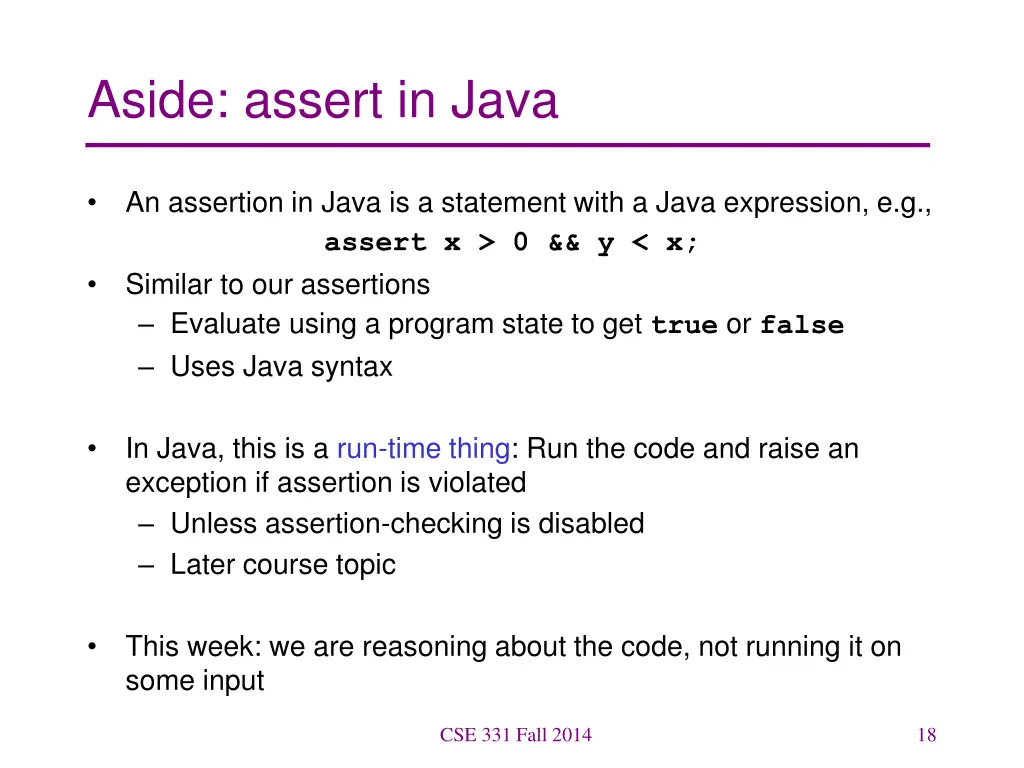 aside assert in java