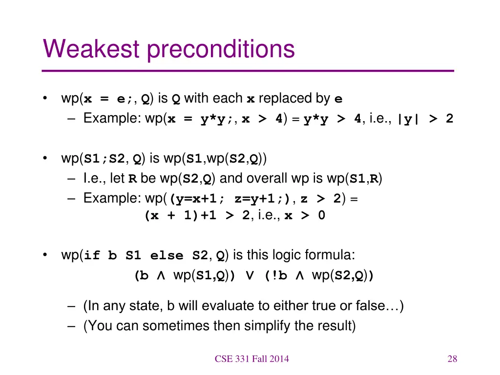 weakest preconditions