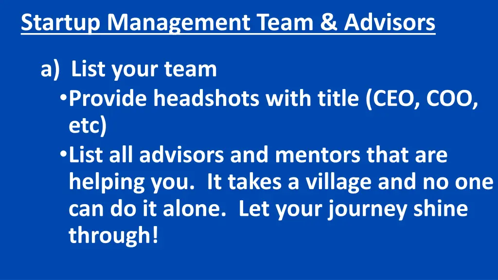 startup management team advisors