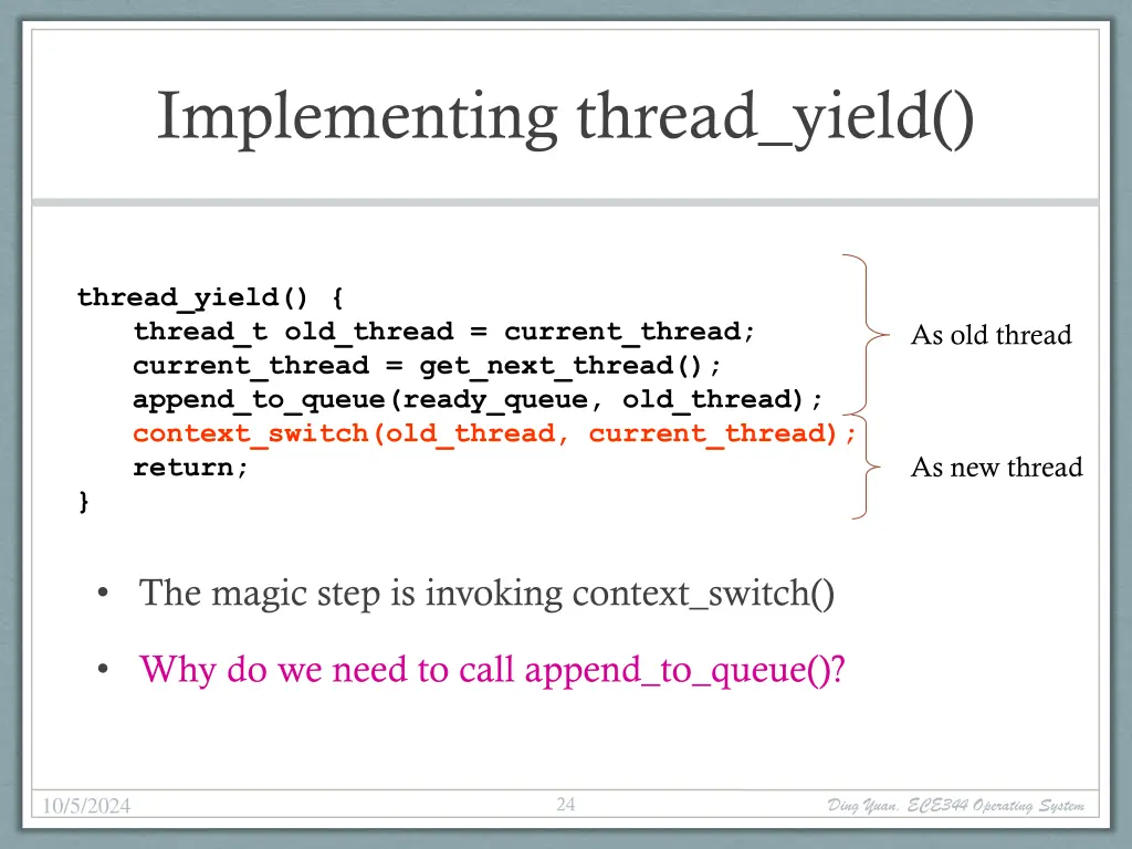 implementing thread yield