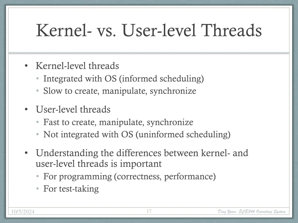 kernel vs user level threads