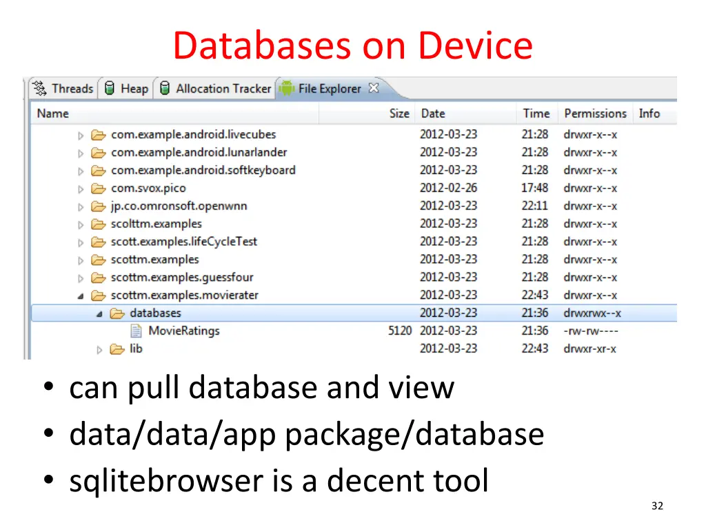 databases on device