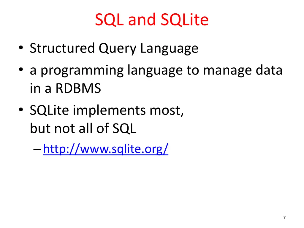 sql and sqlite