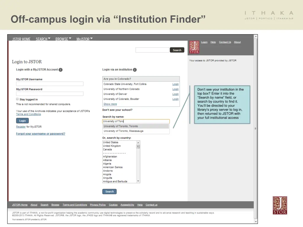 off campus login via institution finder