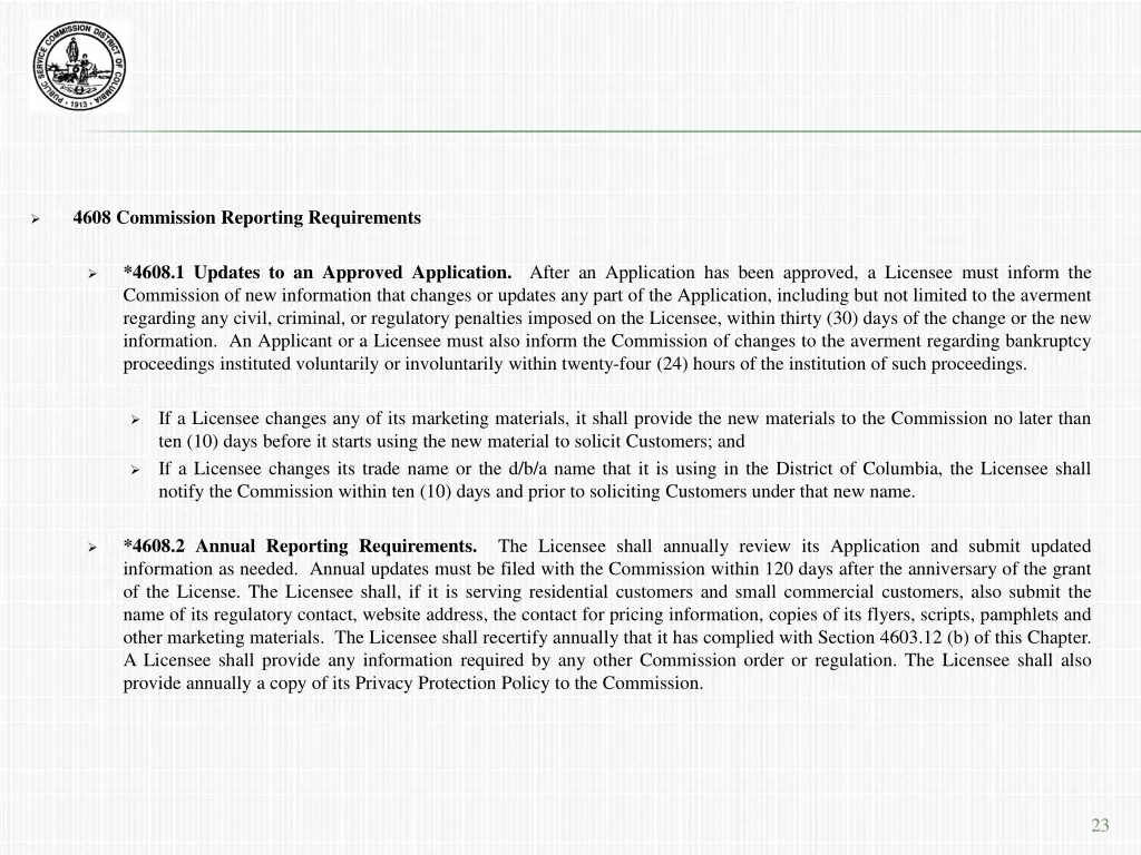 4608 commission reporting requirements