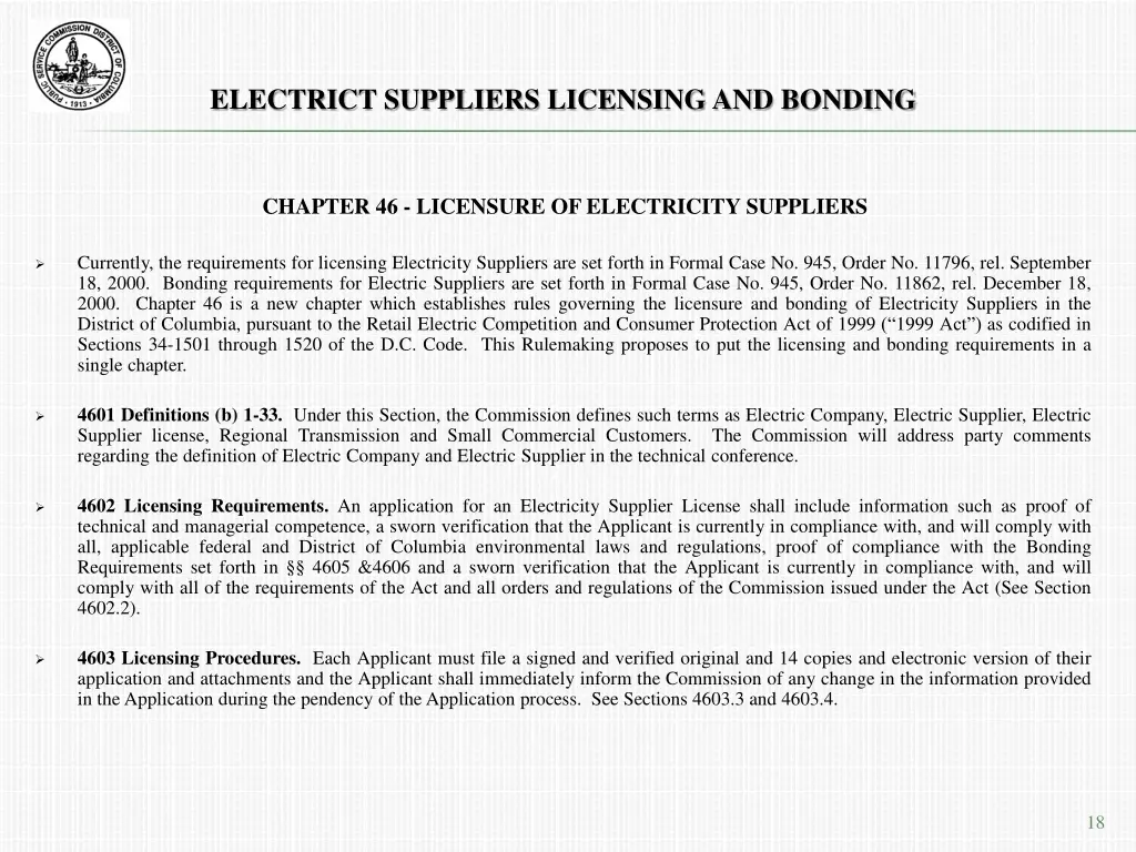 electrict suppliers licensing and bonding