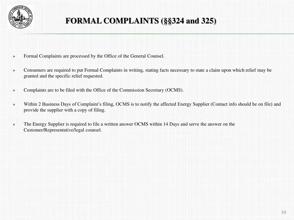 formal complaints 324 and 325