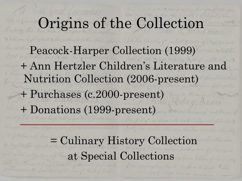 origins of the collection