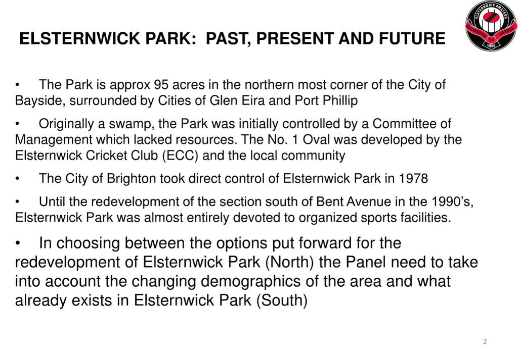 elsternwick park past present and future