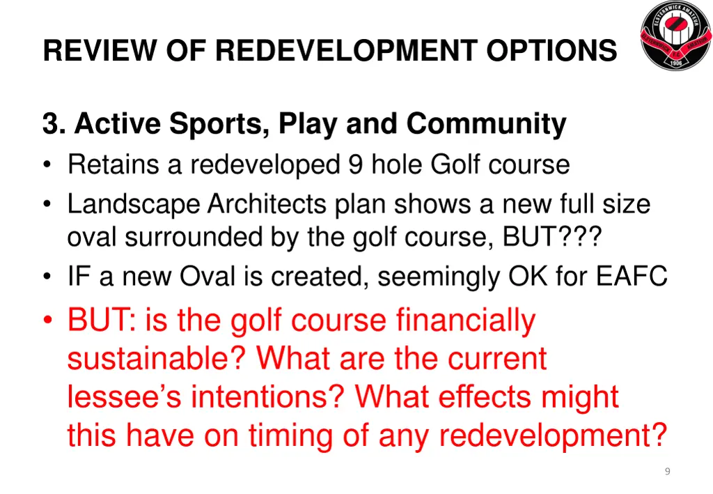 review of redevelopment options 2