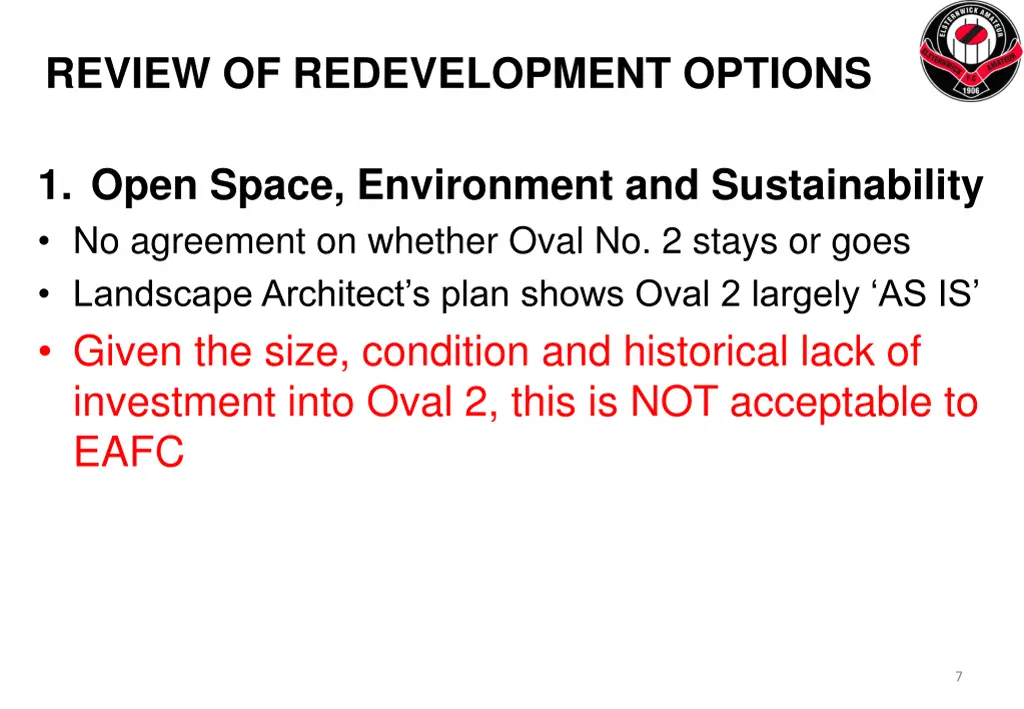 review of redevelopment options