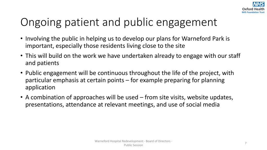 ongoing patient and public engagement