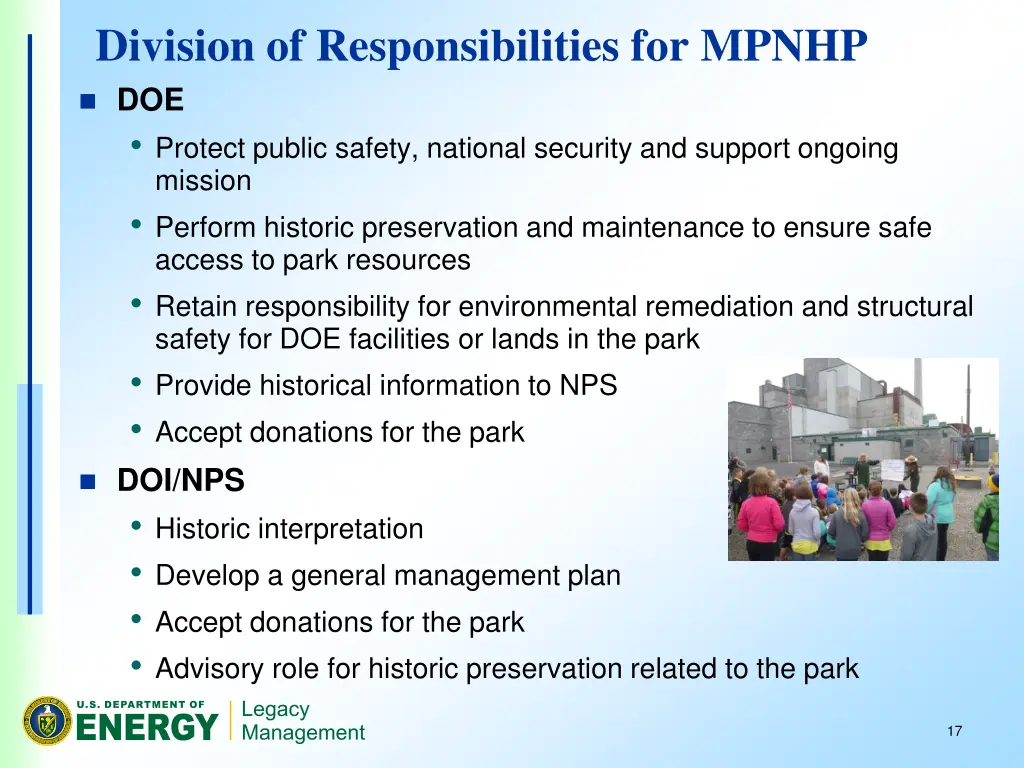 division of responsibilities for mpnhp