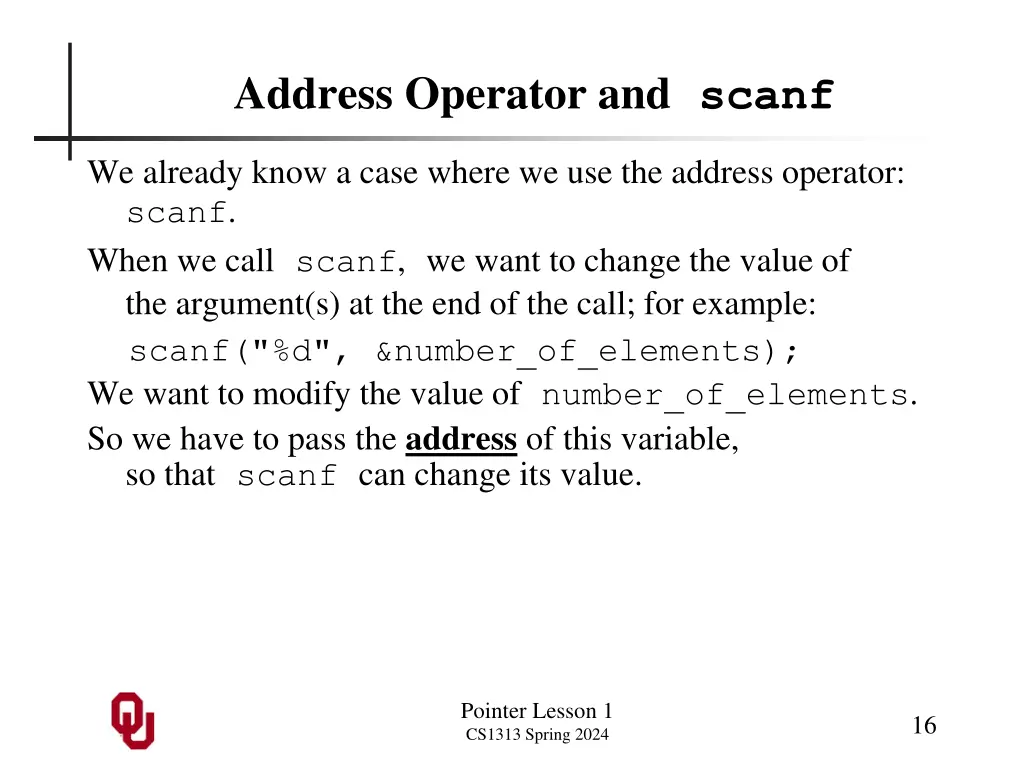 address operator and scanf