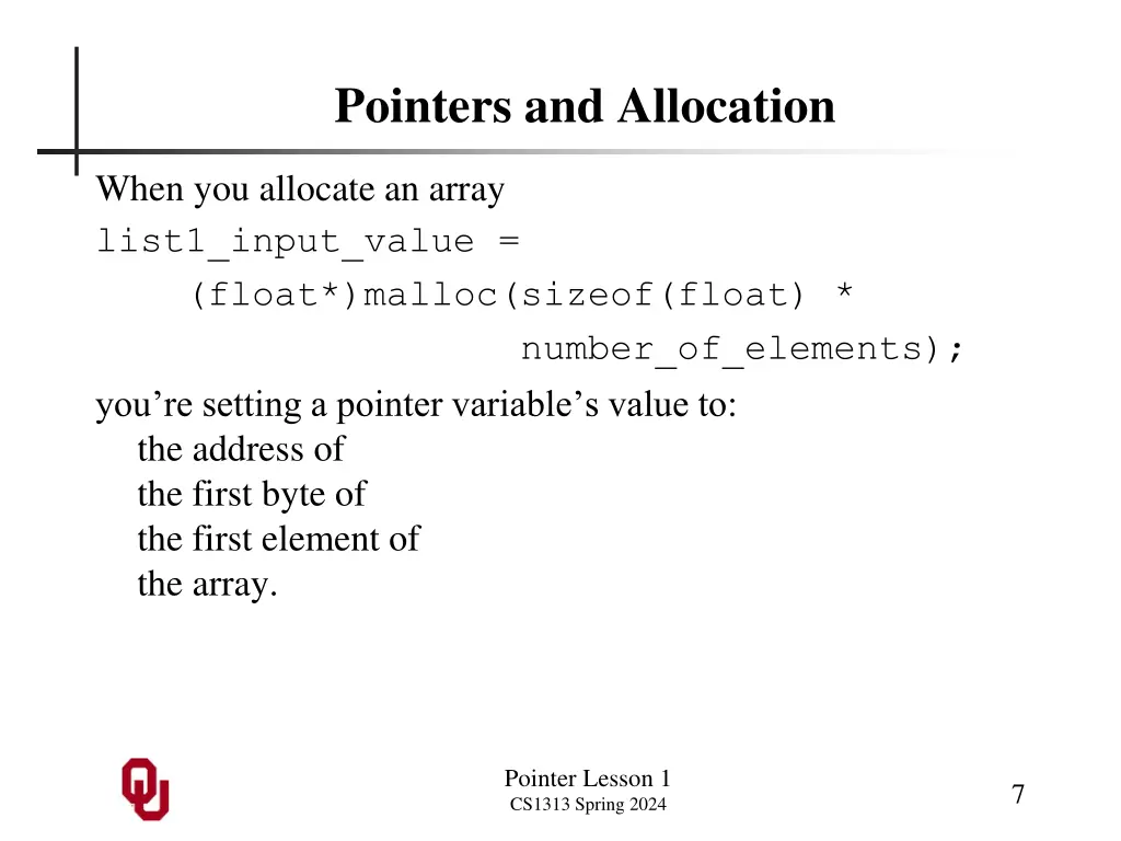 pointers and allocation