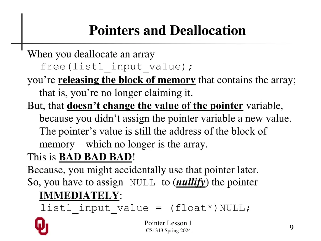 pointers and deallocation