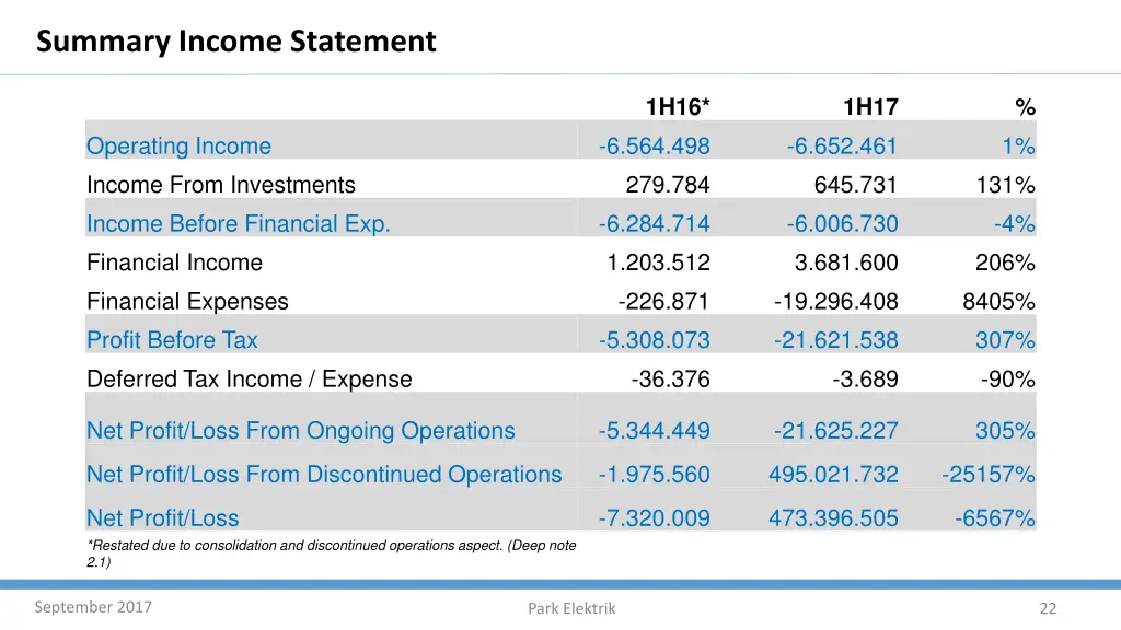 summary income statement